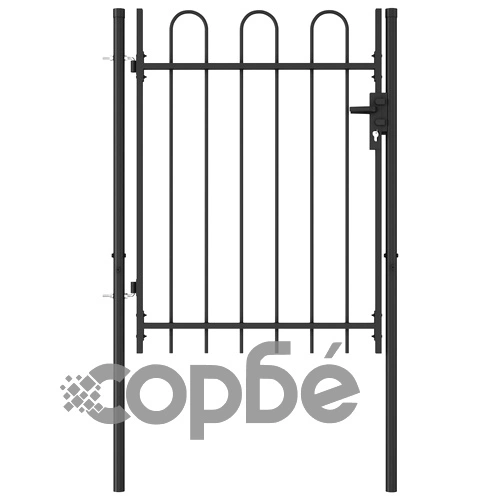 Оградна порта една врата арковиден връх стомана 1х1,2 м черна ➤ топ цена ➤ sorbe.bg
