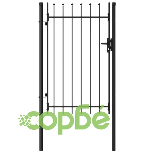 Оградна порта една врата с остри върхове стомана 1х1,5 м черна ➤ топ цена ➤ sorbe.bg