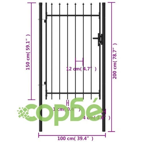 Оградна порта една врата с остри върхове стомана 1х1,5 м черна ➤ топ цена ➤ sorbe.bg