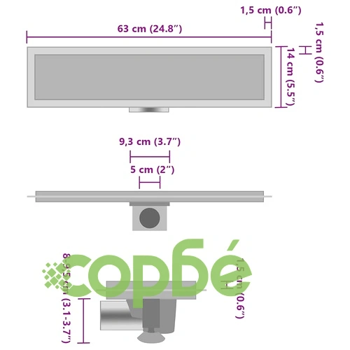 Душ канал с 2-в-1 капак, 63x14 см, неръждаема стомана ➤ топ цена ➤ sorbe.bg