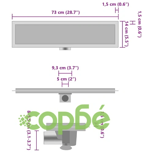 Душ канал с 2-в-1 капак, 73x14 см, неръждаема стомана ➤ топ цена ➤ sorbe.bg