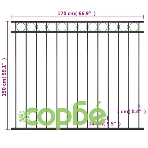 Ограден панел, стомана, 1,7x1,5 м, черен ➤ топ цена ➤ sorbe.bg