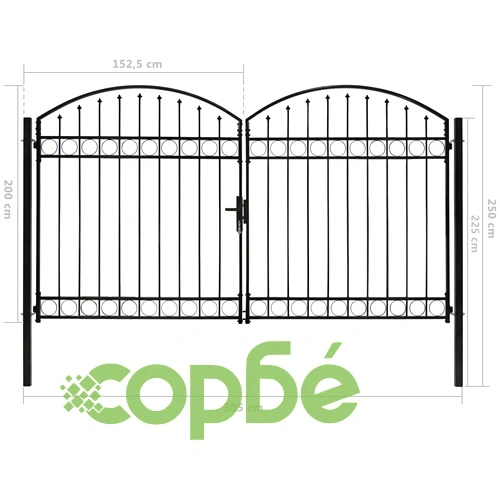 Оградна порта с две врати арковидна стомана 300x200 см черна ➤ топ цена ➤ sorbe.bg