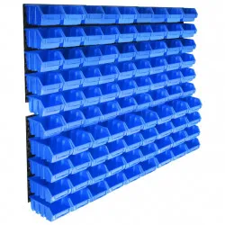 Стенен органайзер с 96 бр сини кутии за инструменти