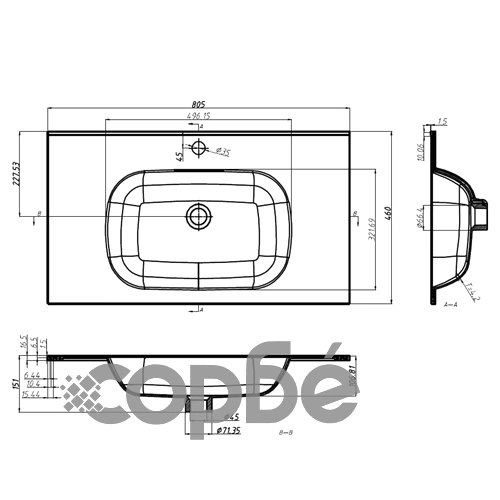 Умивалник за вграждане, 805x460x105 мм, SMC, бял ➤ топ цена ➤ sorbe.bg