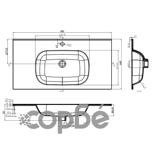 Умивалник за вграждане, 900x460x105 мм, SMC, бял ➤ топ цена ➤ sorbe.bg