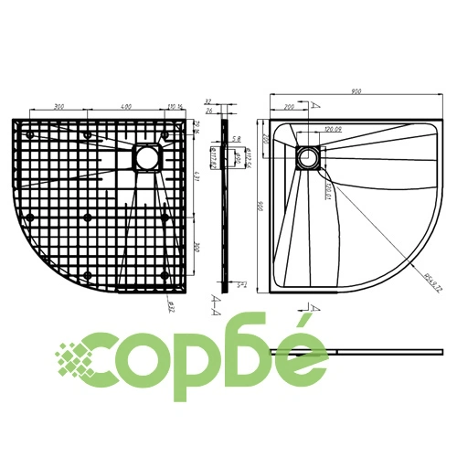 Поддушово корито, SMC, черно, 90x90 см ➤ топ цена ➤ sorbe.bg