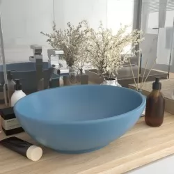 Луксозна овална мивка, матово светлосиня, 40x33 см, керамика