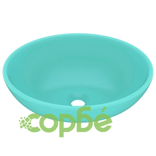 Луксозна овална мивка, матово светлозелена, 40x33 см, керамика ➤ топ цена ➤ sorbe.bg