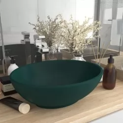 Луксозна овална мивка, матово тъмнозелена, 40x33 см, керамика