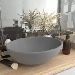 Луксозна овална мивка, матово светлосива, 40x33 см, керамика