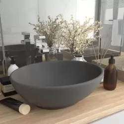 Луксозна овална мивка, матово тъмносива, 40x33 см, керамика