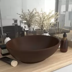 Луксозна овална мивка, матово тъмнокафява, 40x33 см, керамика