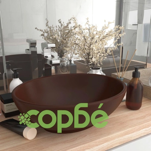 Луксозна овална мивка, матово тъмнокафява, 40x33 см, керамика ➤ топ цена ➤ sorbe.bg
