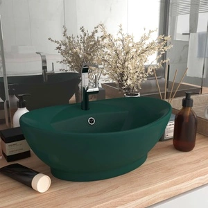 Мивка с преливник лукс овал тъмнозелен мат 58,5x39 см керамика