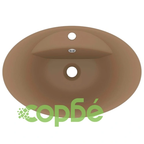 Мивка с преливник лукс овал кремав мат 58,5x39 см керамика ➤ топ цена ➤ sorbe.bg