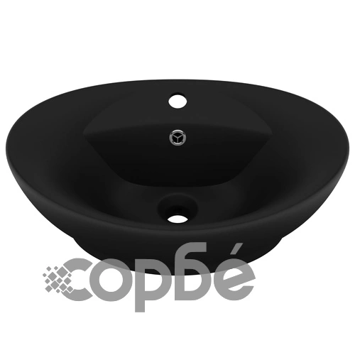 Мивка с преливник лукс овал черен мат 58,5x39 см керамика ➤ топ цена ➤ sorbe.bg