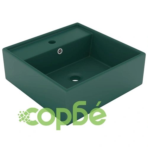 Мивка с преливник лукс квадрат тъмнозелен мат 41x41 см керамика ➤ топ цена ➤ sorbe.bg