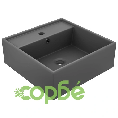 Мивка с преливник лукс квадрат тъмносив мат 41x41 см керамика ➤ топ цена ➤ sorbe.bg