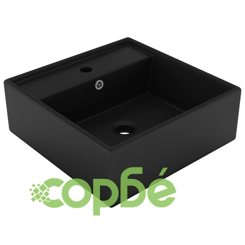 Мивка с преливник лукс квадрат черен мат 41x41 см керамика ➤ топ цена ➤ sorbe.bg