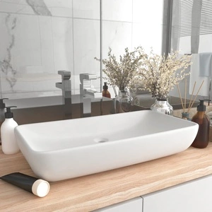 Луксозна правоъгълна мивка матово бяла 71x38 см керамика