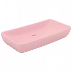 Луксозна правоъгълна мивка матово розова 71x38 см керамика