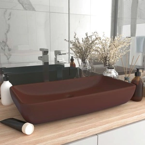 Луксозна правоъгълна мивка матово тъмнокафява 71x38 см керамика