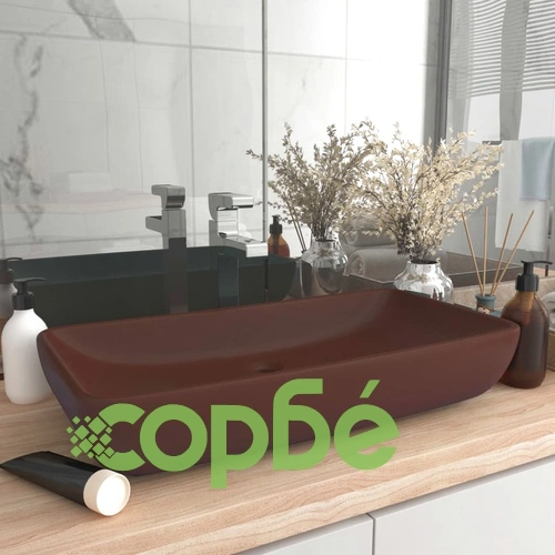 Луксозна правоъгълна мивка матово тъмнокафява 71x38 см керамика ➤ топ цена ➤ sorbe.bg