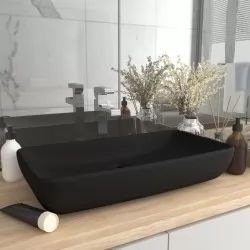 Луксозна правоъгълна мивка матово черна 71x38 см керамика