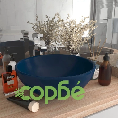 Мивка за баня лукс кръгла тъмносин мат 32,5x14 см керамика ➤ топ цена ➤ sorbe.bg