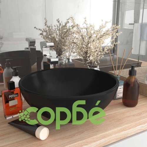 Мивка за баня лукс кръгла матово черна 32,5x14 см керамика ➤ топ цена ➤ sorbe.bg