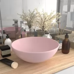 Керамична мивка за баня, матово розова, кръгла