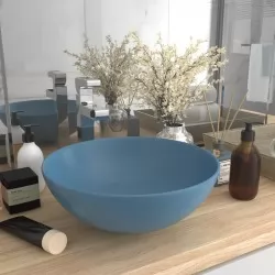 Керамична мивка за баня, светлосиня, кръгла