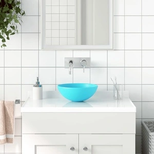 Керамична мивка за баня, светлозелена, кръгла