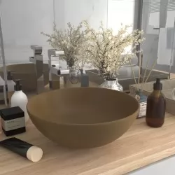 Керамична мивка за баня, матово кремава, кръгла