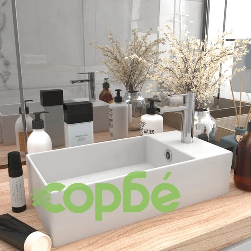 Мивка за баня с преливник, керамична, матово бяла ➤ топ цена ➤ sorbe.bg