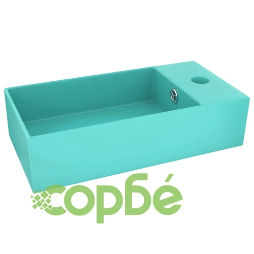 Мивка за баня с преливник, керамична, светлозелена ➤ топ цена ➤ sorbe.bg