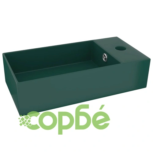 Мивка за баня с преливник, керамична, тъмнозелена ➤ топ цена ➤ sorbe.bg