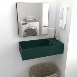 Мивка за баня с преливник, керамична, тъмнозелена