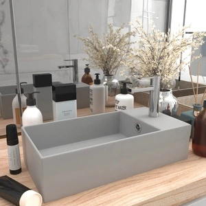 Мивка за баня с преливник, керамична, светлосива