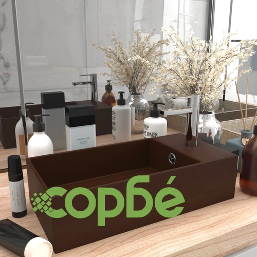 Мивка за баня с преливник, керамична, тъмнокафява ➤ топ цена ➤ sorbe.bg