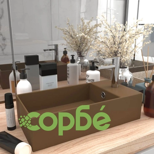 Мивка за баня с преливник, керамична, матово кремава ➤ топ цена ➤ sorbe.bg