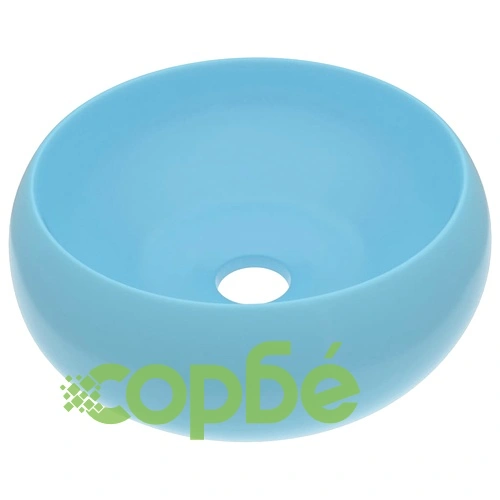 Луксозна кръгла мивка, матово светлосиня, 40x15 см, керамика ➤ топ цена ➤ sorbe.bg