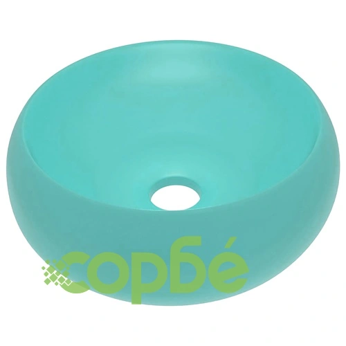 Луксозна кръгла мивка, матово светлозелена, 40x15 см, керамика ➤ топ цена ➤ sorbe.bg