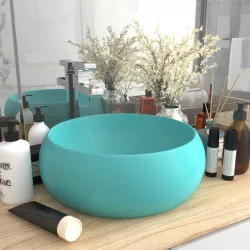 Луксозна кръгла мивка, матово светлозелена, 40x15 см, керамика