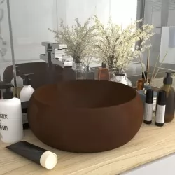 Луксозна кръгла мивка, матово тъмнокафява, 40x15 см, керамика