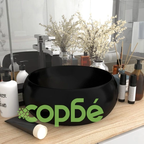 Луксозна кръгла мивка, матово черна, 40x15 см, керамика ➤ топ цена ➤ sorbe.bg