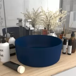 Луксозна кръгла мивка, матово тъмносиня, 40x15 см, керамика