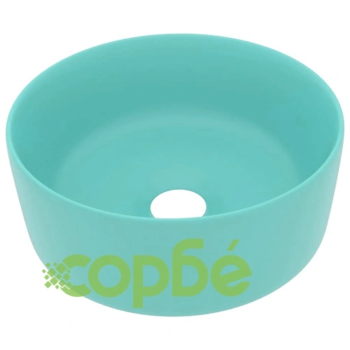 Луксозна кръгла мивка, матово светлозелена, 40x15 см, керамика ➤ топ цена ➤ sorbe.bg