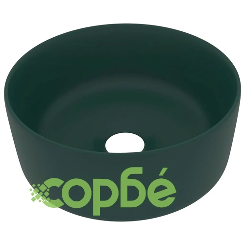 Луксозна кръгла мивка, матово тъмнозелена, 40x15 см, керамика ➤ топ цена ➤ sorbe.bg
